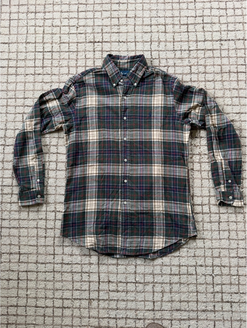 Men’s Ralph Lauren plaid preppy academia cabin cozy flannel size medium green